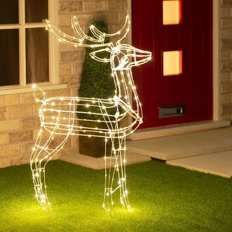 Festive outdoor light up reindeer to be the centrepiece of outdoor or indoor Christmas decoration to perfect the ultimate seasonal look. Reindeer Outdoor Decorations, Deer Light, Christmas Workshop, Christmas Garden Decorations, Warm White Led Lights, Indoor String Lights, Christmas Garden, Outdoor Christmas Lights, Indoor Christmas Decorations