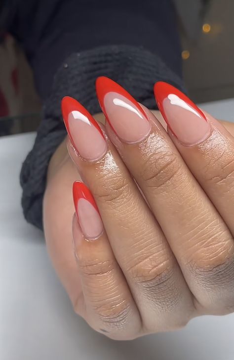 Orange French Tip Almond Nails, Red French Tip Nails Almond, Graduate Outfit, Orange French Tip, Almond French Tip Nails, Tip Nails Almond, French Tip Nails Almond, Red French Tip Nails, French Tip Almond Nails