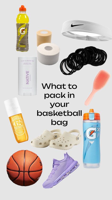 #basketball #whattopack What To Pack For Basketball Practice, What To Keep In Your Basketball Bag, Basketball Bag Checklist, Basketball Bag Essentials, Basketball Essentials, Basketball Fits, Sport Tips, Basketball Tryouts, Basketball Outfits