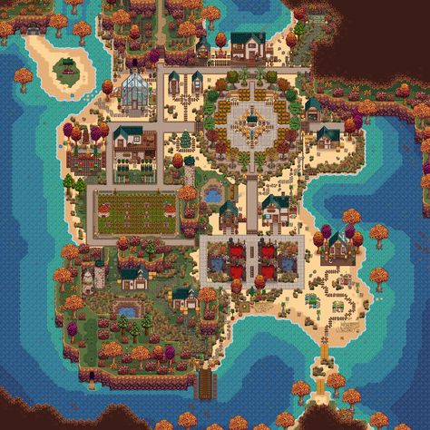 Beach Farm, Stardew Farms, Fancy Farm, Stardew Valley Layout, Stardew Valley Tips, Stardew Valley Farms, Flora Farms, Farm Layout, Farm Games