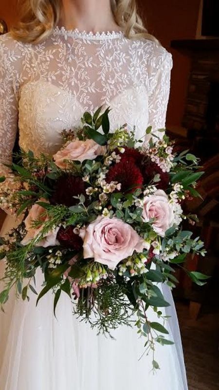 Burgundy Blush And Sage Bouquet, Burgundy Blush Cream Wedding Flowers, Burgundy And Pink Bridal Bouquet, February Bouquet Wedding, November Wedding Flowers Bridal Bouquets, Big Bridal Bouquet, Burgundy Bridal Bouquet, Bridal Wedding Flowers, Bouquet Garden