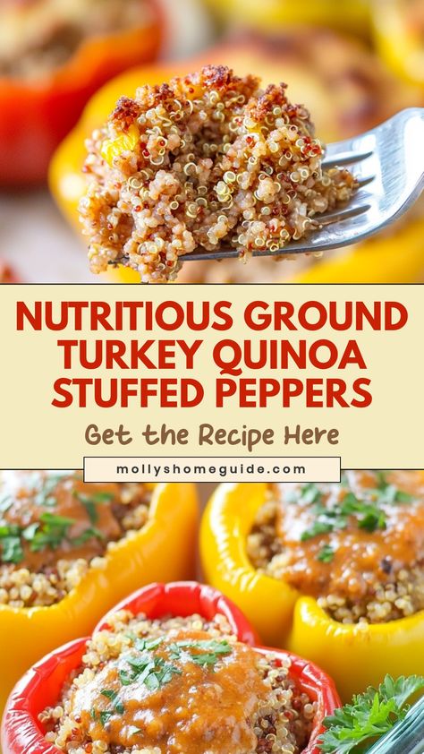 Looking for a tasty and nutritious meal idea? Try making these delicious ground turkey quinoa stuffed peppers! Packed with protein and flavor, this dish is perfect for a healthy dinner option. The combination of lean ground turkey and quinoa creates a hearty filling that is both satisfying and wholesome. Stuffed inside colorful bell peppers, this dish not only looks appetizing but also provides essential nutrients. Ground Turkey Quinoa Stuffed Peppers, Ground Turkey With Quinoa Recipes, Stuffed Peppers Turkey Quinoa, Ground Turkey And Quinoa, Turkey Recipes Ground, Turkey Quinoa, Quinoa Stuffed Peppers, Stuffed Peppers Turkey, Healthy Dinner Options