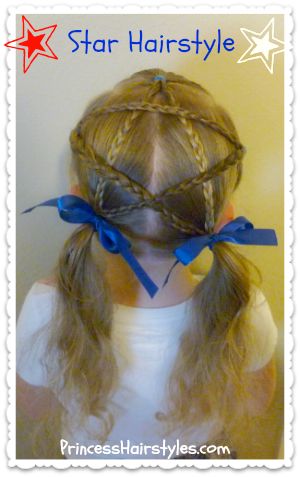 Star Hairstyle Video Tutorial, Cute 4th Of July Hairstyle Memorial Day Hairstyles For Kids, Tumbling Hairstyles, Star Hairstyles For Kids, Star Hairstyle, 4th Of July Hairstyles, July Hairstyles, Prom Braid, Hairstyle For Prom, Hairstyle Video