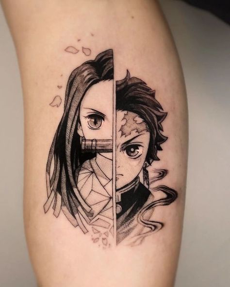 Tanjirou Manga, Slayer Tattoo, Demon Tattoo, Manga Tattoo, Omerta Tattoo, Naruto Tattoo, Tattoo Signs, Back Of Shoulder Tattoo, Spooky Tattoos