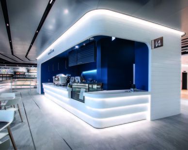 Futuristic Bar, Retail Store Layout, Bar Design Ideas, Cafeteria Design, Bar Restaurant Design, Cafe Counter, Modern Reception Desk, Artificial Marble, Korea Seoul