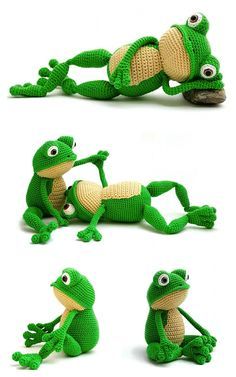 Crochet Frogs Free Patterns, Frog Knitting Pattern Free, Frog Crochet Pattern Free Amigurumi, Frog Crochet Pattern Free, Crochet Frog Pattern Free, Frog Pattern Crochet, Amigurumi Frog Pattern, Crocheted Frog, Frog Ideas