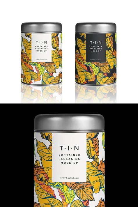 Tin Container Packaging MockUp | GraphicBurger Herbal Tea Packaging, Graphic Burger, Tea Packaging Design, Japanese Graphic, Design Identity, Identity Branding, Tin Containers, Tea Tins, Tea Packaging