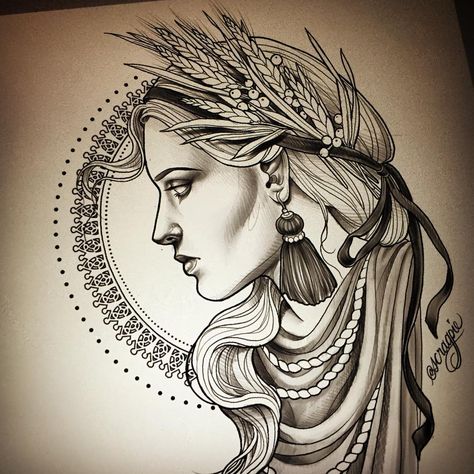 i like the profile and circle behind her Side Profile Tattoo, Woman Side Profile, Profile Tattoo, Neo Tattoo, Personaje Fantasy, Cowgirl Art, Mythology Tattoos, Desenho Tattoo, Neo Traditional