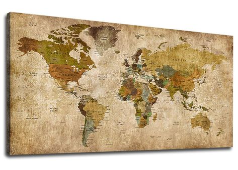 PRICES MAY VARY. Vintage Charm: Add a touch of vintage charm to your home or office with this captivating brown world map canvas wall art. The distressed finish and antique-inspired design evoke a sense of nostalgia and wanderlust. Detailed and Accurate: This world map canvas art features intricate details and accurate cartography, showcasing countries, continents, and major cities. It's not only a beautiful piece of wall decor but also a valuable educational tool. High-Quality Materials: Crafte Nautical Picture Frames, World Map Painting, Retro Map, Living Room Decorations, World Map Canvas, Map Of The World, World Map Wall Art, Art Carte, Art Office