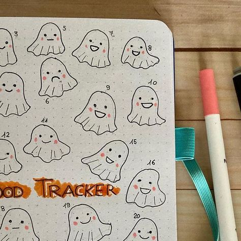 Alshainblu Creations on Instagram: "Good morning ☺️ my October’s mood tracker 👻 hope you like it! #bujo #bujoideas #bujoinspiration #bujooctober #bujomoodtracker #moodtracker #bulletjournal #ghosts #cuteghosts #kawaii #bujodoodles #bujotheme #halloween #halloweeninspiration #instabujo #mybujo #bujodrawing" Ghost Bullet Journal, October Bullet Journal Mood Tracker, October Mood Tracker, October Bujo, 2024 Bujo, Bullet Journal October, October Mood, Bujo Doodles, Bullet Journal Mood