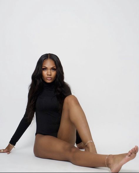 Floor Poses Black Women, Leotard Photoshoot Ideas, Photoshoot Ideas Black Women Studio, Black Bodysuit Photoshoot Poses, Black Body Suit Photoshoot, Black Female Photoshoot, Bodysuit Photoshoot Ideas Birthday, Body Suit Photoshoot Ideas, Black Bodysuit Photoshoot