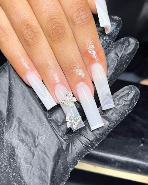 White On White Nails, Acrylic Nail Designs Classy, Mail Inspo, Hot Nail Designs, Milky Nails, Long Acrylic Nail Designs, Baddie Nails, Colored Acrylic Nails, White Acrylic Nails