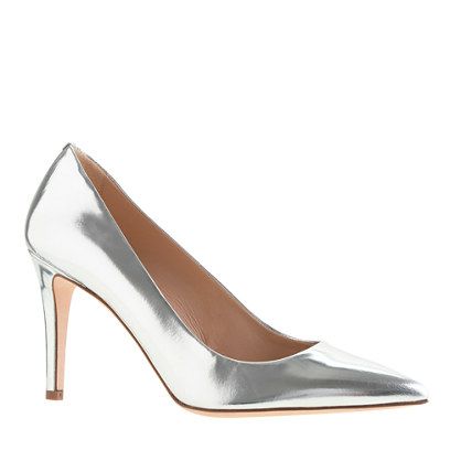 silver pointed pumps. Metallic Pumps Outfit, Pumps Outfit, Metallic Pumps, Silver Pumps, Bride Shoes, Silver Lining, Shoe Closet, Metallic Leather, Holiday Fashion