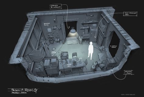 ArtStation - Utopia Syndrome: Prison A Corridor/Cell, Jeffrey Chew Secret Facility Concept Art, Fallout 4 Settlement Ideas, Interior Concept Art, Map Layout, Jail Cell, Prison Cell, Sci Fi Design, Sci Fi Environment, Au Ideas