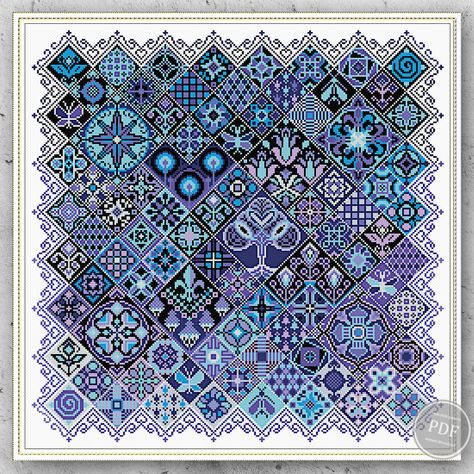 Cross Stitch Designs Geometric, Cross Stitch Celtic, Blue And White Cross Stitch Patterns, Fractal Cross Stitch Patterns, Delft Blue Cross Stitch Pattern, Moroccan Tile Cross Stitch, Cross Stitch Sampler Patterns, Blue Cross, Thread Art