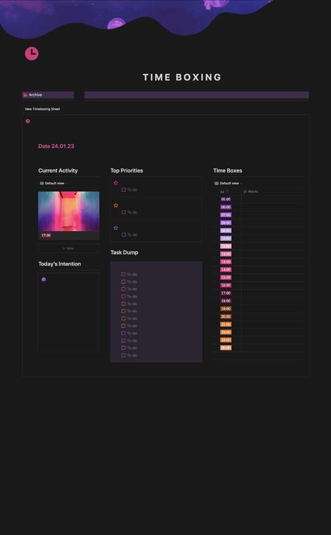 Boost productivity with Time Boxing Template! Stay focused, prioritize tasks, and achieve your goals with this Harvard-approved Notion template. Organize your workday efficiently and join successful individuals like Elon Musk and Bill Gates in mastering time management. Organizing Apps, Time Boxing, Task Organizer, Aesthetic Notion, Digital Daily Planner, Notion Templates, Organization Apps, Notion Template, Boost Productivity