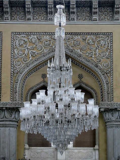 Chowmallah Palace Palace Chandelier, Swag Lamps, India Architecture, Swag Lamp, Silver Chandelier, Indian Architecture, Mansion Interior, Beautiful Chandelier, Leather Corset