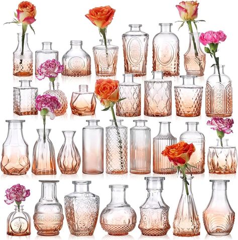 Amazon.com: BIGIVACA Set of 30 Clear Bud Vases for Wedding Centerpieces and Table Decor : Home & Kitchen Burnt Orange Weddings Decorations, Orange Wedding Decorations, Bud Vases Wedding, Wedding Table Decorations Centerpieces, Birthday Theme Decoration, Orange And Pink Wedding, Vintage Centerpieces, Rustic Backyard, Bottle Centerpieces