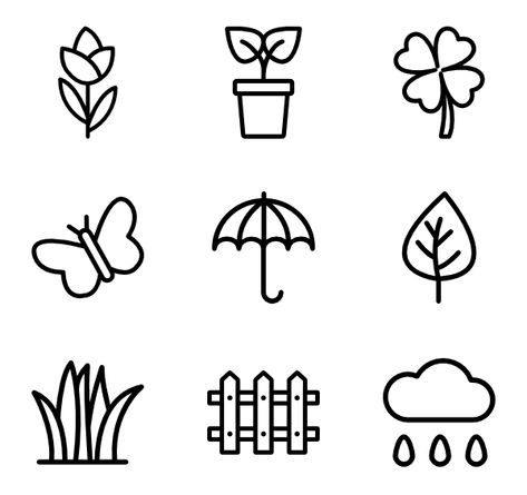 Spring Symbols, Plant Template, Spring Doodles, Spring Templates, Spring Icons, Spring Elements, Cute Shapes, Doodle Art For Beginners, Banner Illustration