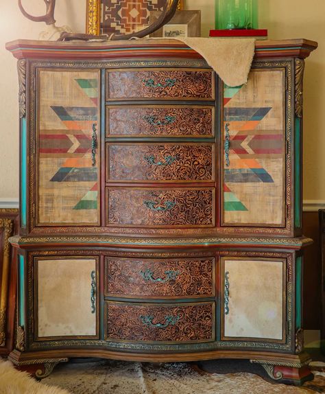 Future Furniture – The Painted Pinto Western Furniture Ranch Style, Dresser Rustic, Southwestern Furniture, Southwest Furniture, Ranch Furniture, Painted Armoire, Armoire Dresser, Cowhide Furniture, Southwestern Home Decor