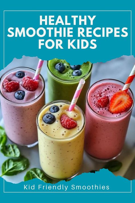 Give your kids a healthy boost with these delicious smoothie recipes! Perfect for breakfast or an afternoon snack. 🍓 #HealthySmoothies #KidsSnacks #SmoothieIdeas #FunAndHealthy Kid Friendly Smoothies, Nutrition For Kids, Nutritious Smoothie Recipes, Smoothie Recipes For Kids, Veggie Smoothies, Healthy Smoothie Recipes, Smoothies For Kids, Yummy Smoothie Recipes, Recipes For Kids