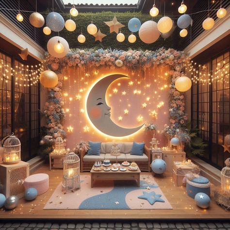 Sun Moon And Stars Birthday Party, Star Birthday Party, Star Party, Ramadan Decorations, Twinkle Twinkle Little Star, Black Aesthetic Wallpaper, Birthday Decor, Moon And Stars, Boy Shower