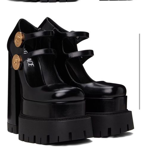 VERSACE Black Medusa Aevitas Platform Heels Versace Outfit Women, Medusa Aevitas Platform, Goth Platform Shoes, Versace Heels, Black Medusa, Fashion Illustration Face, Goth Shoes, Dr Shoes, Heels Classy