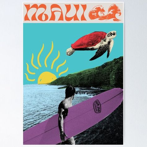 Heavily inspired by a Roxy Surf poster I saw on this app! Surfer Collage, Beach Collage, Hawaii Vintage, Surf Poster, Roxy Surf, Surf Decor, Vintage Surf, Collage Poster, Surf Art