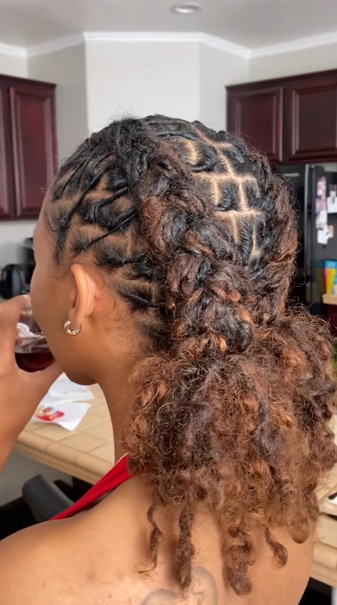 Locs And Turbans, Loc Top Knot, Short Locs Hairstyles Barrel Twist, Cute Hairstyles For Dreadlocks, Dreadlock Hairstyles Female, Retwist Locs Style Ponytail, Real Locs With Curly Ends, Loc Styles Woman, Back To School Dreadlock Hairstyles