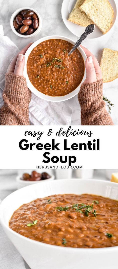 Lentil Soup Greek, Healthy Lentil Soup Recipes Easy, Vegan Greek Soup, Mediterranean Lentil Soup Crockpot, Simple Lentil Recipes, Easy Vegan Lentil Soup, Medditeranean Lentil Soup, Lentil Soup Recipe Easy, Greek Lentil Soup Recipe