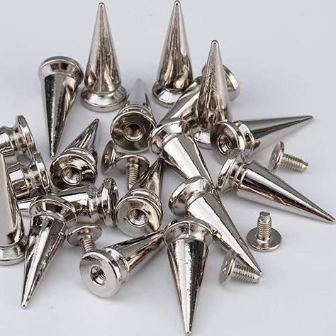 AmazonSmile: YORANYO 20 Sets 25MM Silver Color Metallic Spikes and Studs 1" Metal Bullet Cone Spikes Screw Back Large Punk Studs and Spikes for Clothing Shoes Leather Belts Bags Accessories with Installation Tools : Arts, Crafts & Sewing Studded Clothes, Spiked Bra, Punk Studs, Punk Vest, Blazer Design, Studs And Spikes, Suit Outfit, Spike Shoes, Punk Accessories