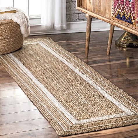 Brooklyn Rug Co Abigail Casual Bordered Jute Area Rug - On Sale - Bed Bath & Beyond - 20701612 Striped Jute Rug, Farmhouse Design Plans, Jute Rug Dining Room, Jute Runner Rug, Rug Loom, White Runners, Jute Rug Runner, Jute Area Rug, Jute Runner