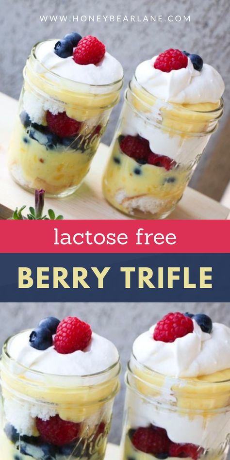 Lactose Free Desserts, Berry Trifle, Lactose Free Recipes, Easy Dessert Recipes, Patriotic Desserts, Trifle Recipe, Lactose Intolerant, Dessert Dips, Christmas Food Desserts