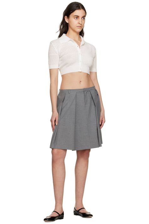 Sandy Liang: Gray Flora Midi Skirt | SSENSE Flannel Skirt, Anti Fashion, Sandy Liang, Ash Grey, Long Skirt, Denim Dress, Midi Skirt, Ash, Women Wear