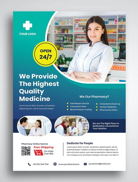 Pharmacy Flyer Template PSD Medical Flyer, Promo Flyer, Pharmacy Medicine, Medical Posters, Pharmacy Design, Mixtape Cover, Marketing Flyers, Social Media Poster, Business Flyer Templates