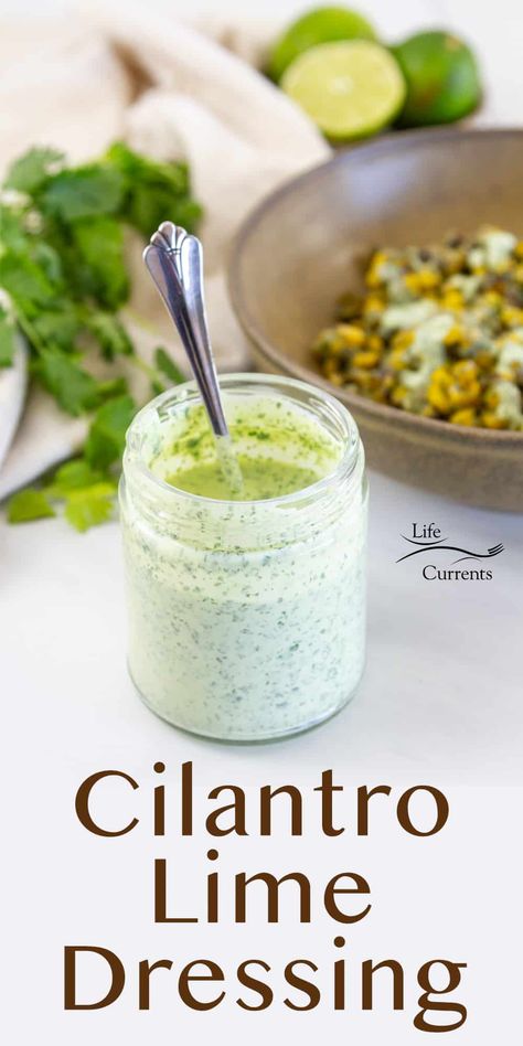 This zesty and refreshing Creamy Cilantro Lime Dressing is a perfect accompaniment to salads, tacos, and more. With just 5-ingredients, this homemade salad dressing and its vibrant blend of cilantro, tangy lime, and creamy goodness, is sure to elevate any dish. Cilantro Lime Dressing Recipe, Creamy Cilantro Lime Dressing, Healthy Dressing Recipes, Lime Salad Dressing, Creamy Cilantro Dressing, Cilantro Lime Vinaigrette, Salad Dressing Recipes Healthy, Cilantro Lime Sauce, Cilantro Dressing