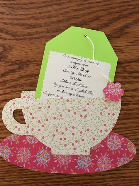 Tea Cup Invitations, Mothers Day Tea Party Invitations, Tea Cup Cards Handmade, Bridgerton Crafts, Tea Party Invitations Diy, Tea Party Card, Tea Party Crafts, Diy Tea Party, Wonderland Invitation