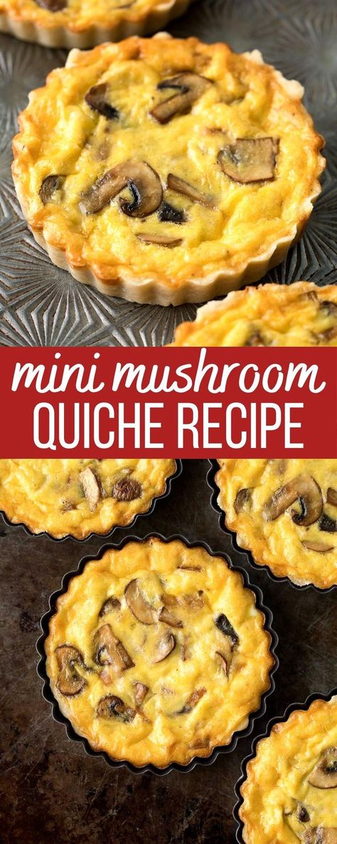 mini quiche with mushroom and swiss Mini Mushroom Quiche, Mushroom Breakfast Recipes, Buttery Mushrooms, Sweet Appetizers, Muffin Ideas, Savory Lunch, Mini Quiche Recipes, Breakfast Tart, Mushroom Quiche