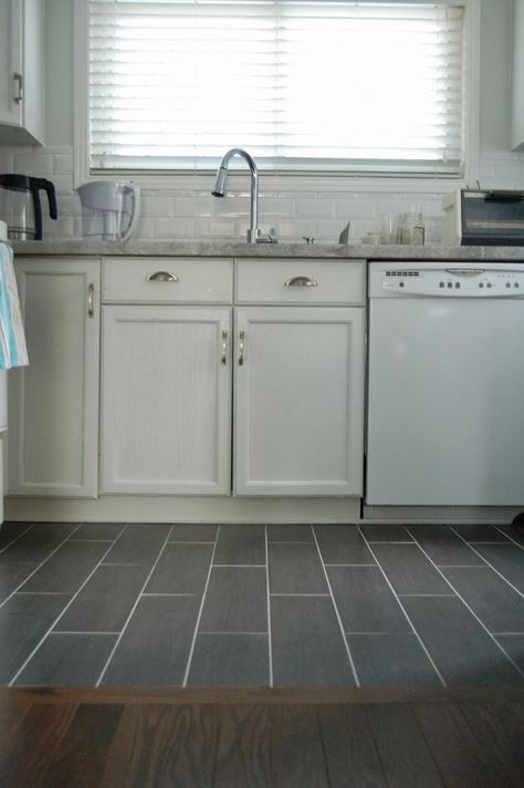 Wood floor to tile transition Floor To Tile Transition, Wood Floor To Tile Transition, Wood Floor Transition, Kitchen Floor Tile Design, Tile Transition, Modern Kitchen Flooring, Best Flooring For Kitchen, Floor Transition, Kitchen Floor Tiles Ideas