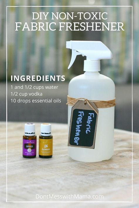 DIY Fabric Freshener Spray (Homemade Febreeze) - make the switch to this greener alternative to freshener up your clothes, closets, fabric couches and other fabrics - DontMesswithMama.com Homemade Febreeze, Febreeze Diy, Diy Linen Spray, Fabric Refresher, Fabric Freshener, Diy Sprays, Homemade Cleaning Products, Diy Cleaners, Diy Essential Oils