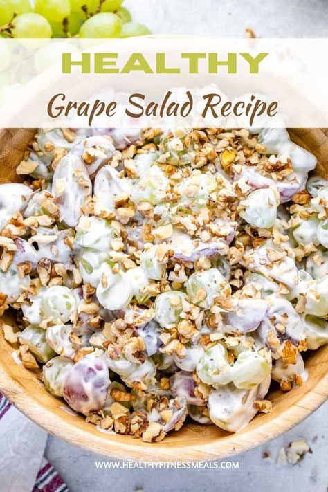 Healthy Grape Salad, Healthy Grape Salad Recipe, Grape Salad Recipe Cream Cheeses, Salad Recipes Grapes, Chicken Salad Recipe With Grapes Greek Yogurt, Salad With Grapes And Apples, Sweet Sides, Yogurt Cream Cheese, Grape Dessert