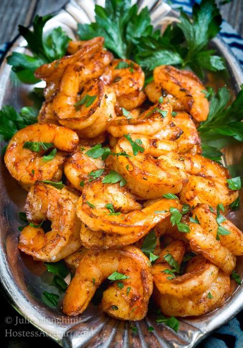 Sensational Baked Blackened Shrimp Recipe is delicious and so versatile.  It makes a great appetizer or is perfect for tacos or pasta.  Best of all, it is a healthier option and takes only 10 minutes start to finish! | HostessAtHeart.com Shrimps Recipes, Shrimp Dinners, Healthy Spring Rolls, Baked Shrimp Recipes, Shrimp Stew, Best Shrimp Recipes, Seafood Meals, Creamy Shrimp Pasta, Seafood Shrimp