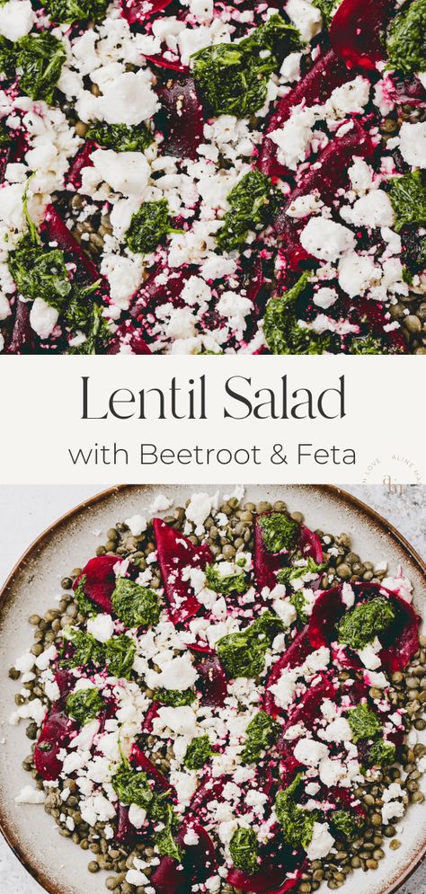 Red Lentil Salad, French Lentil Salad, Dill Vinaigrette, Beetroot And Feta Salad, Lentil Salad Recipes, Feta Cheese Recipes, Beet Salad Recipes, Vegan Feta Cheese, French Lentils