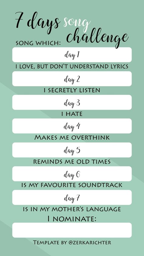 Song Challenge Instagram, Songs Instagram Stories, 7days Challenge, 7 Days Challenge, Story Challenge, Challenge Instagram, Music Challenge, Mood Music, Instagram Stories Template