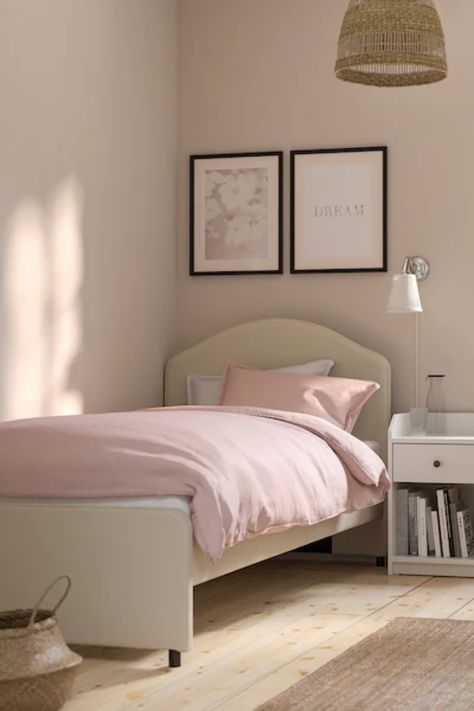 Upholstered Beds With Storage, Ikea Twin Bed, Girls Twin Bed, Twin Xl Bed Frame, Cama Ikea, Twin Size Bed Frame, Fabric Bed Frame, Single Bed Frame, Curved Headboard