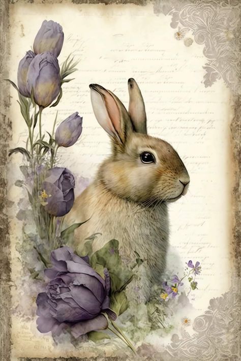 Hase Tattoos, Autumn Sage, Vintage Easter Cards, Hemp Paper, Bunny Painting, Easter Craft Decorations, Bunny Pictures, Spring Bunny, Rabbit Art