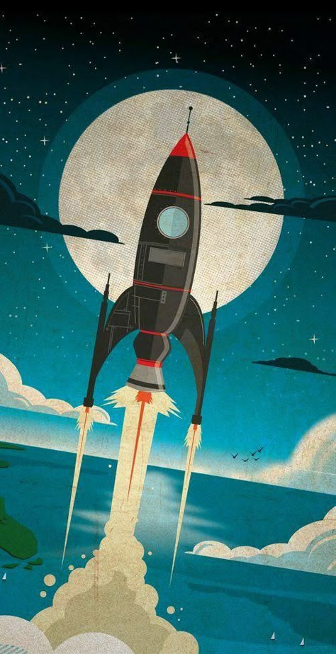 Imgur: The magic of the Internet Retro Spaceship, Space Art Wallpaper, Rocket To The Moon, Vintage Space Poster, Moon Shot, Art Cyberpunk, Handy Wallpaper, Space Phone Wallpaper, Space Oddity