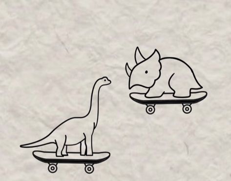 Simplistic Dinosaur Tattoo, Dinosaur Skateboarding Tattoo, Dinosaur Riding A Skateboard Tattoo, Dinasour Tattoo Men, Dinosaur With Knife Tattoo, Simple Dino Tattoo, Fine Line Dinosaur Tattoo, Jurassic Park Tattoo Ideas, Matching Dinosaur Tattoos