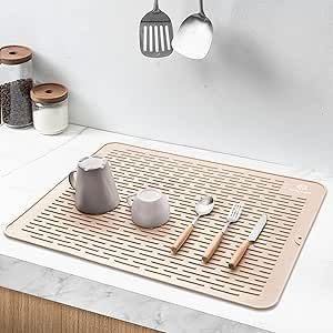 Homewizer Extra Large, 23” x 18” Silicone Dish Drying Mat for Kitchen Counter, Heat Resistant, Non-Slip Design, Quick Dry, Easy Clean, Raised Edge Holds Water, BPA Free, Food Grade Silicone- Cream Dish Rack Drying, Hot Tools, Dish Drying Mat, Kitchen Utensils Gadgets, Hot Pot, Easy Clean, Kitchen Counter, Food Grade Silicone, Dish Cloths