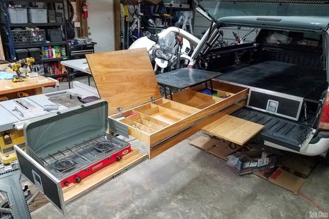 K.A.M.P. Drawers - Kitchen And Mattress Platform | Tacoma World Hilux Camping, Canopy Kitchen, Crosstrek Mods, Overland Kitchen, Truck Cap Camping, Camp Kitchen Chuck Box, Beach Truck, Truck Bed Drawers, Truck Bed Slide